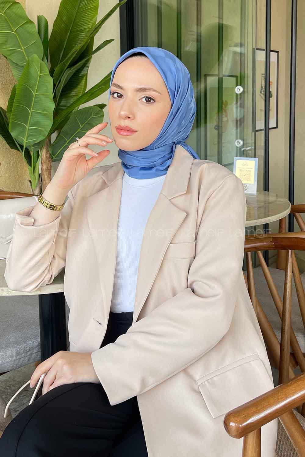 Denim Blue Viscose Fabric Printed Scarf