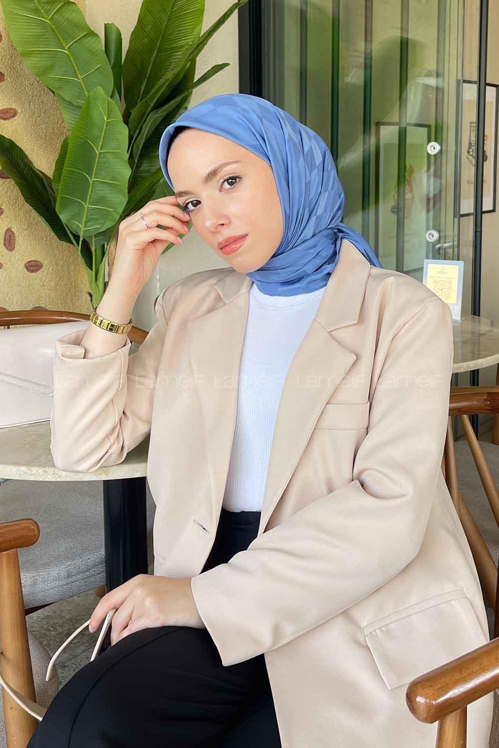 Denim Blue Viscose Fabric Printed Scarf