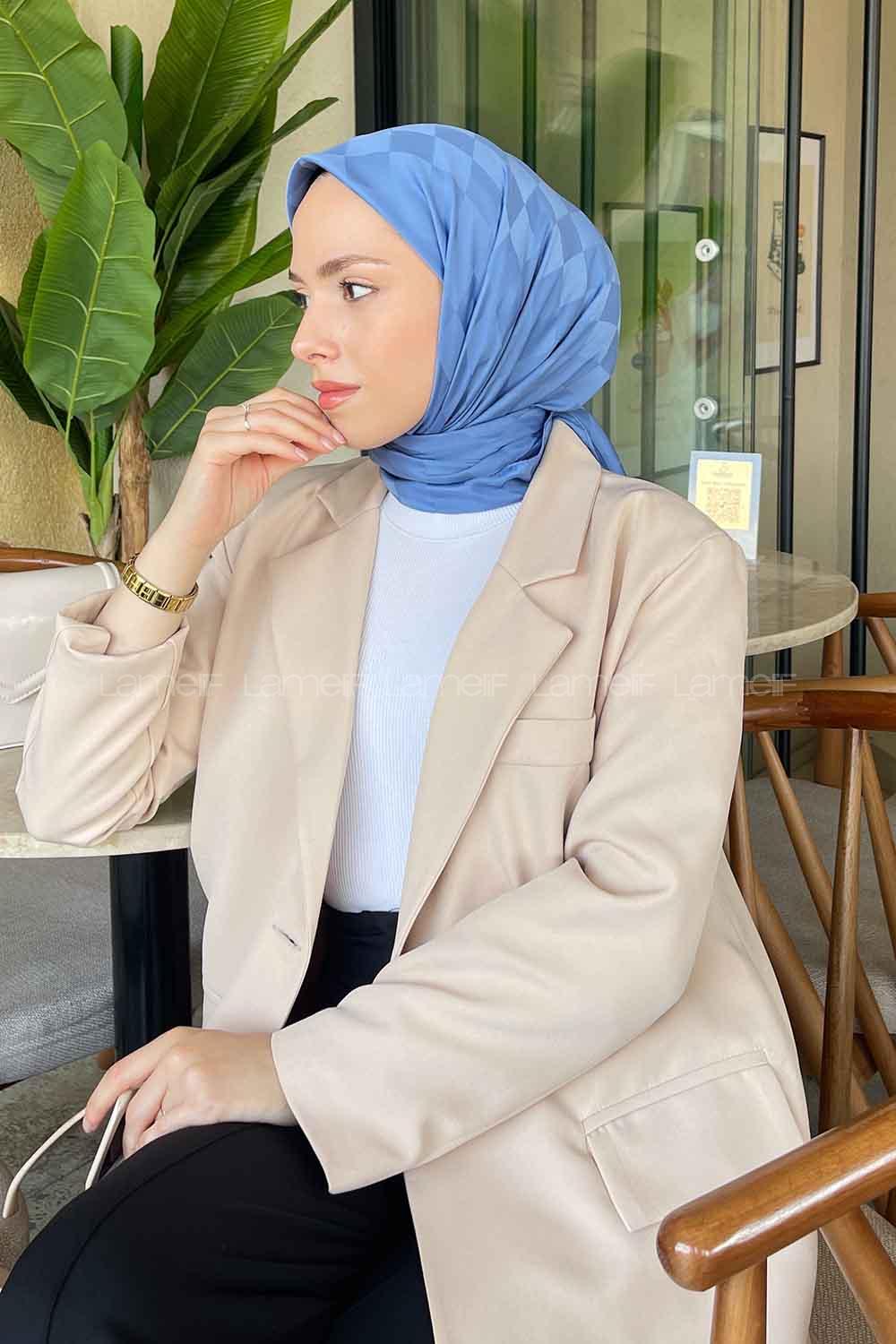 Denim Blue Viscose Fabric Printed Scarf