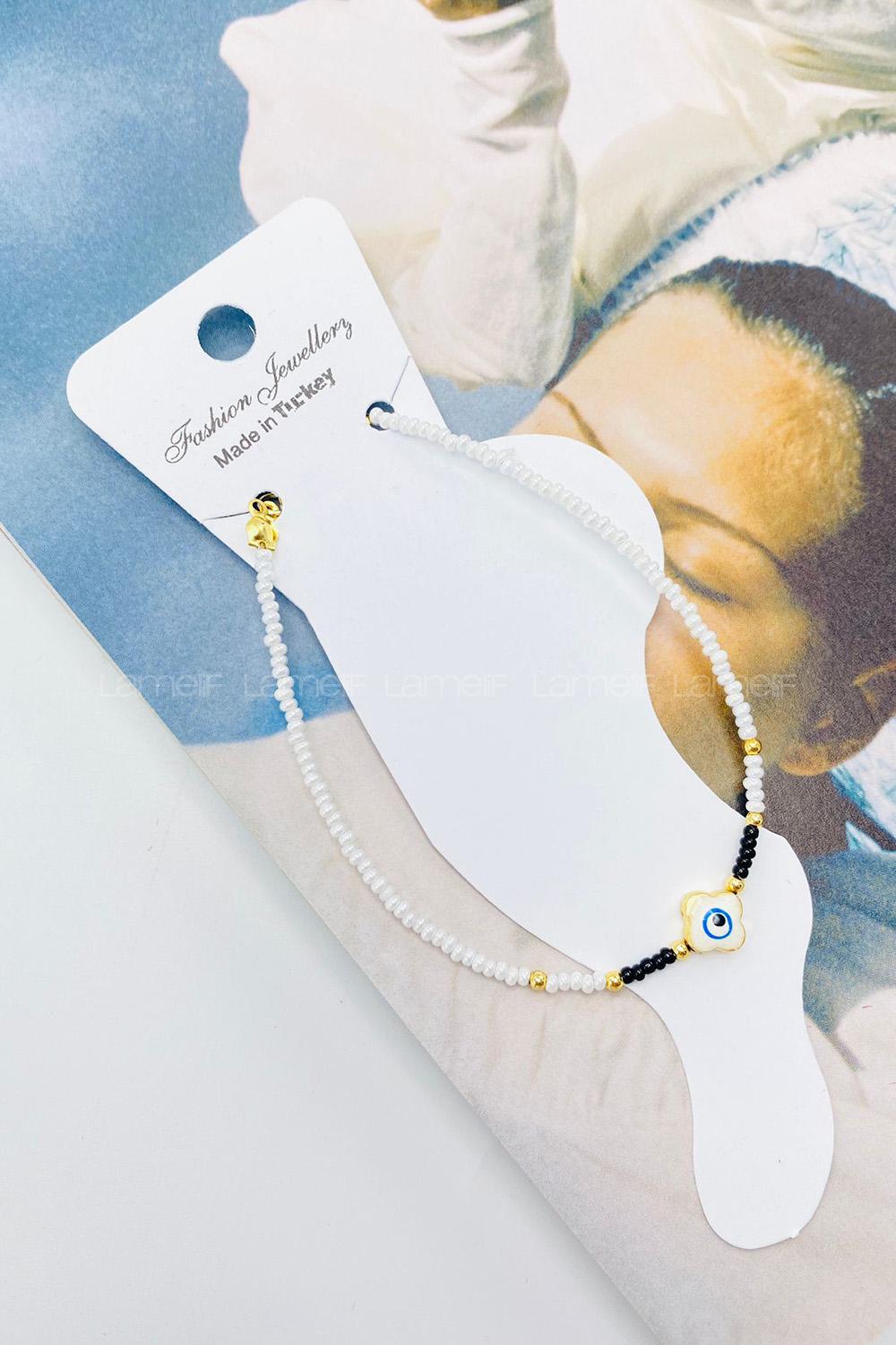 Lamelif Beyaz Boncuklu Yonca Nazar Halhal