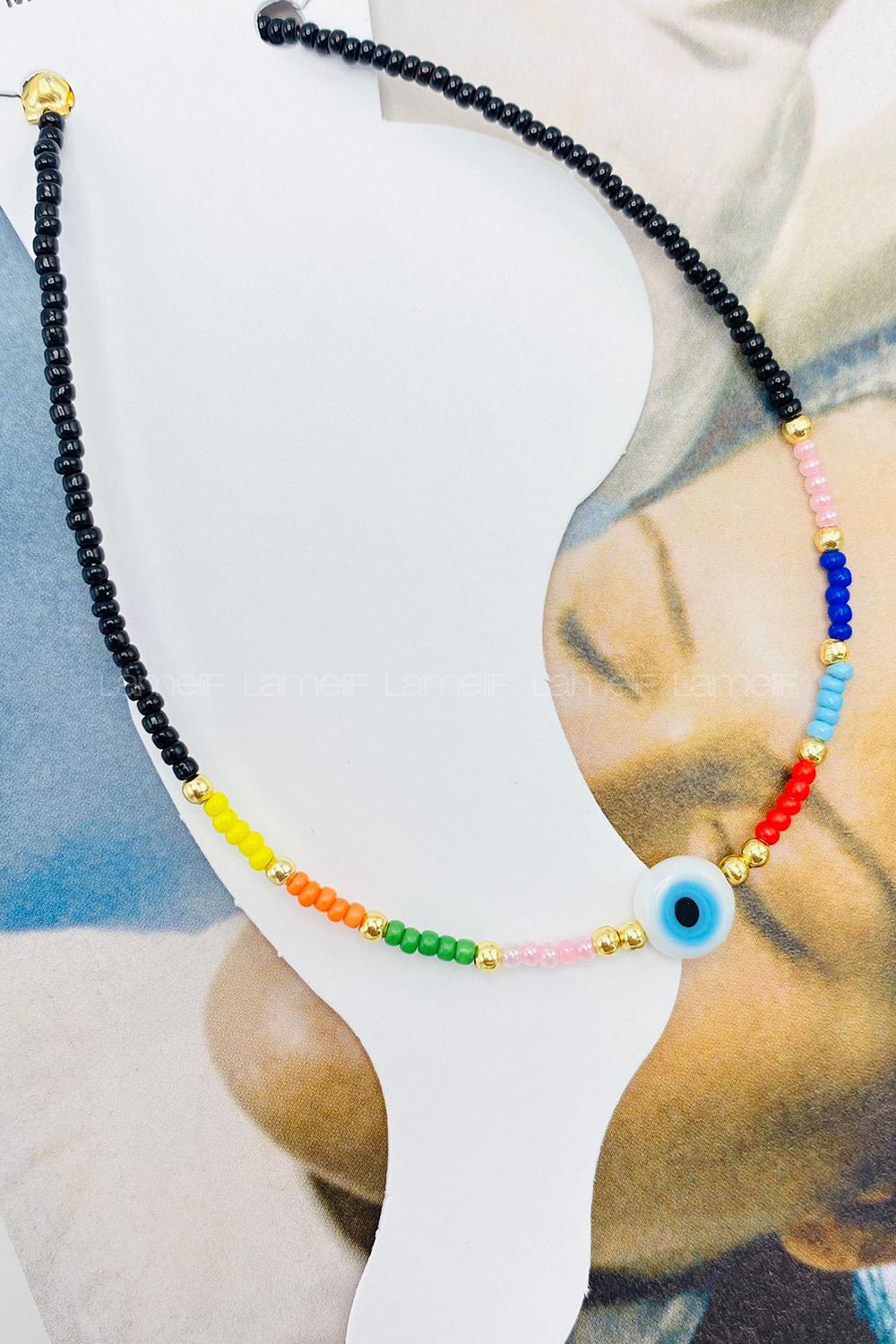 Lamelif Siyah Renkli Boncuk Detaylı Nazar Halhal