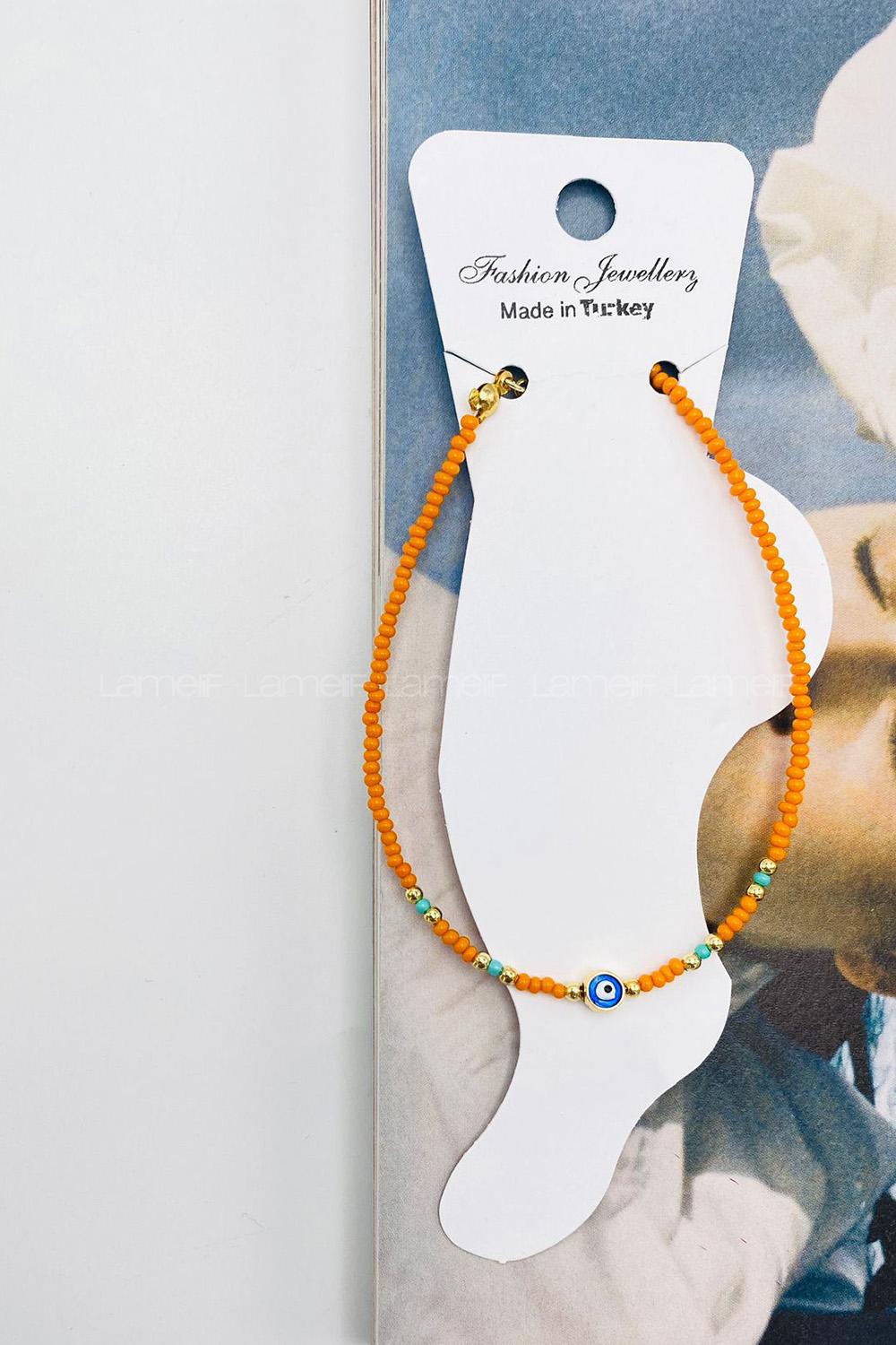 Lamelif Turuncu Boncuklu Cam Nazar Halhal