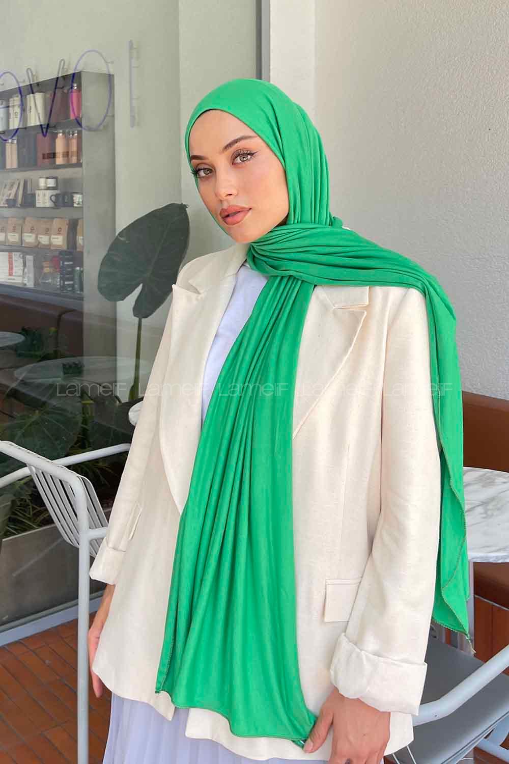 Lamelif Bennetton Yeşili Penye Şal