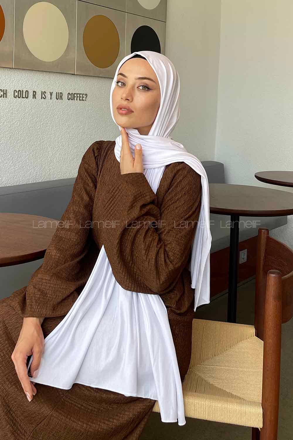 Lamelif Beyaz Penye Şal