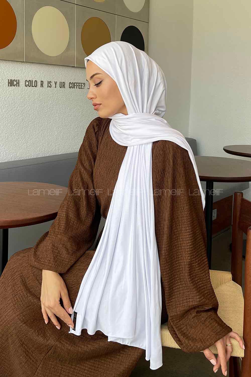 Lamelif Beyaz Penye Şal