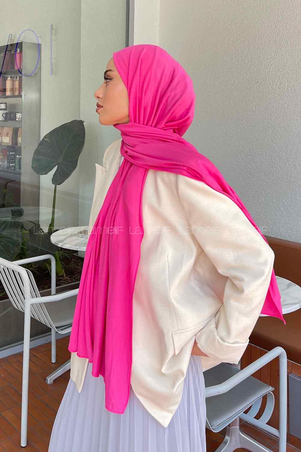 Lamelif Fuşya Penye Şal