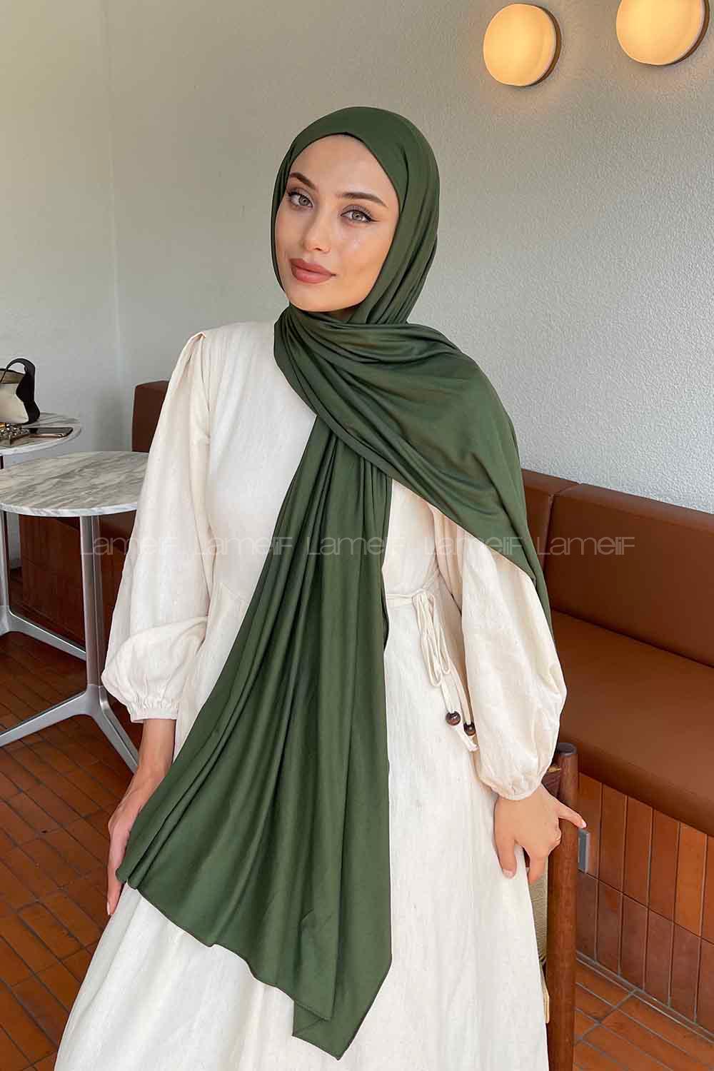 Khaki Cotton Fabric Flowering Shawl