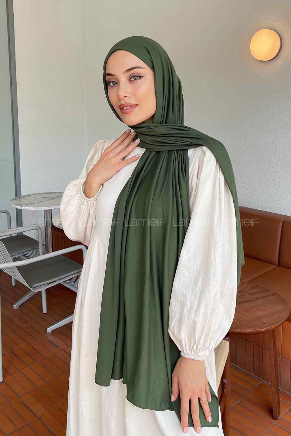 Khaki Cotton Fabric Flowering Shawl