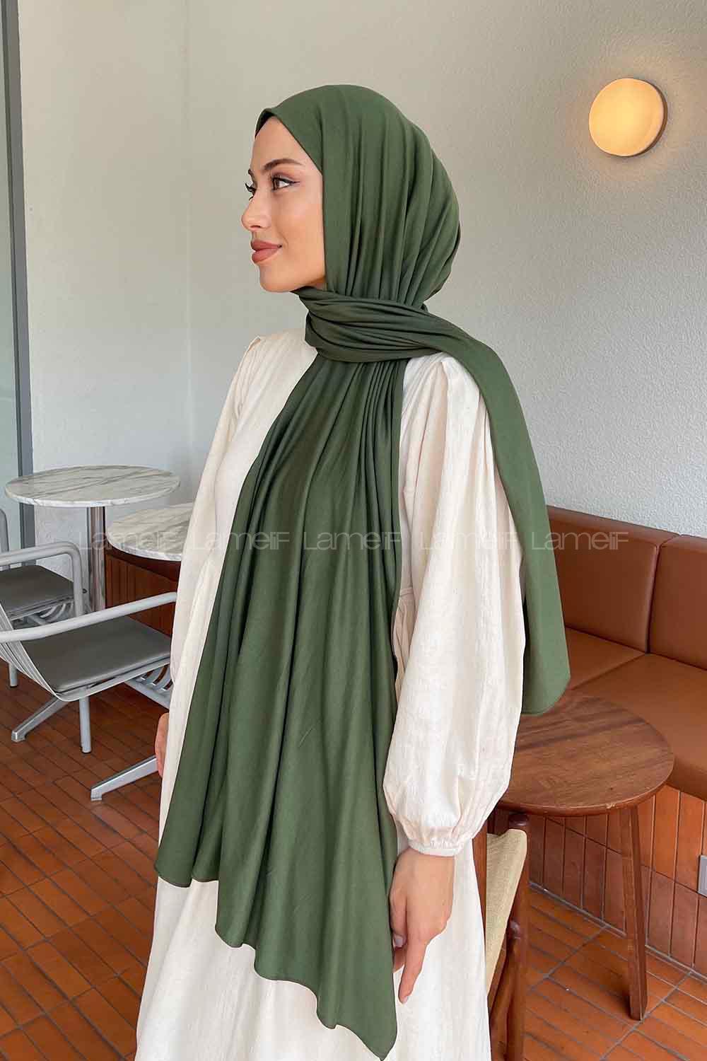 Khaki Cotton Fabric Flowering Shawl