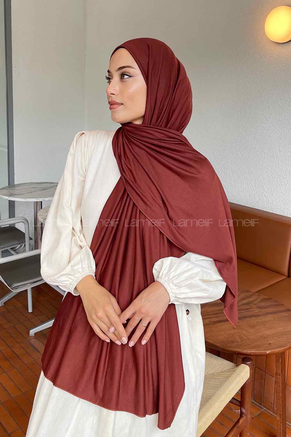 Lamelif Kızıl Kahve Penye Şal