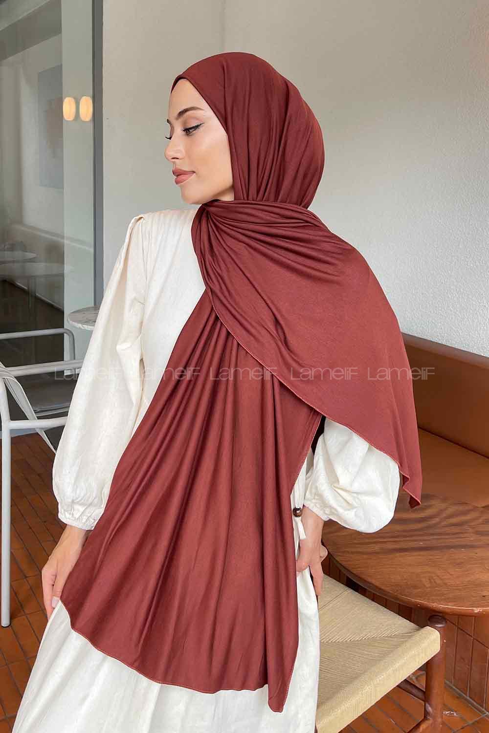 Lamelif Kızıl Kahve Penye Şal