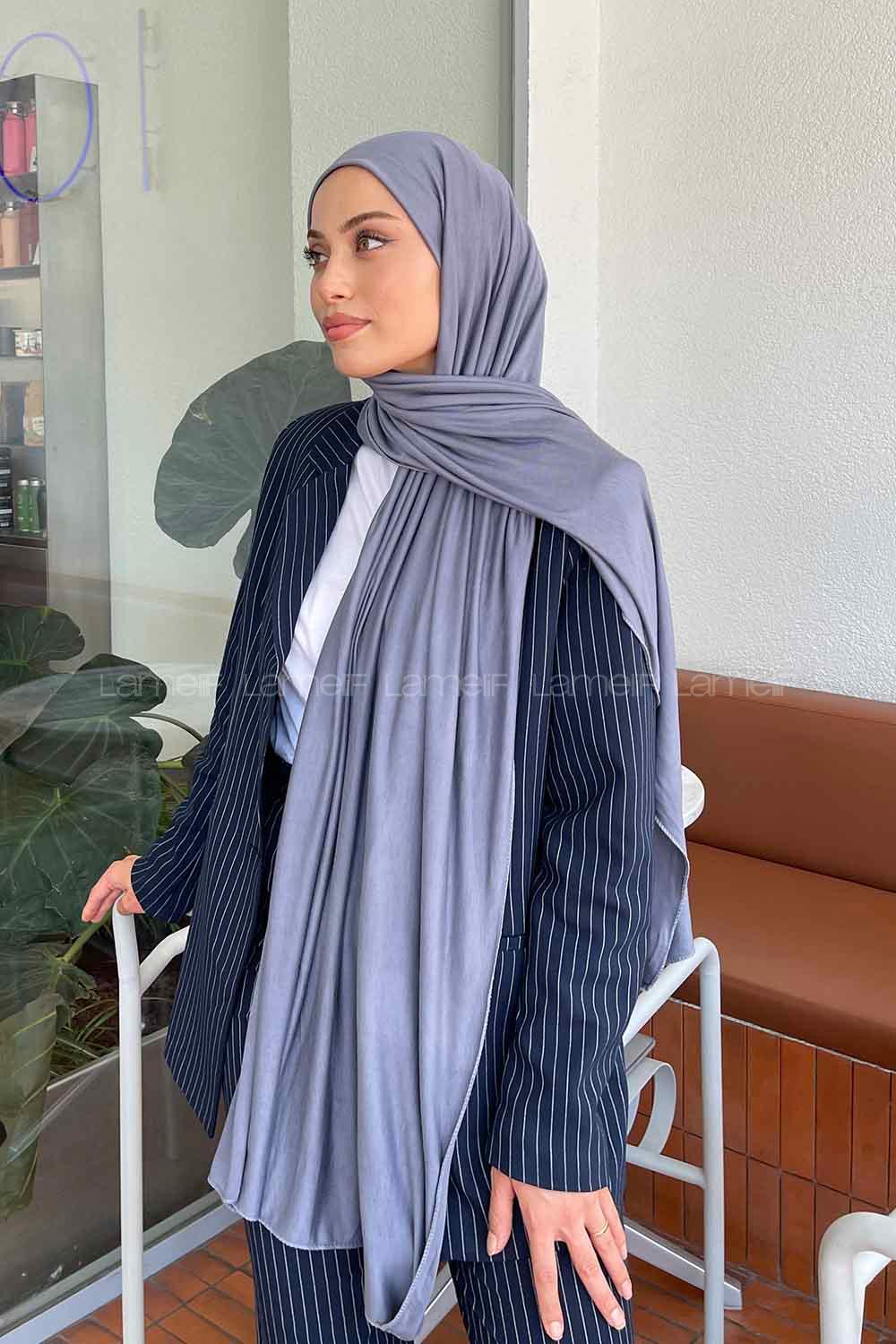 Lamelif Koyu Gri Penye Şal