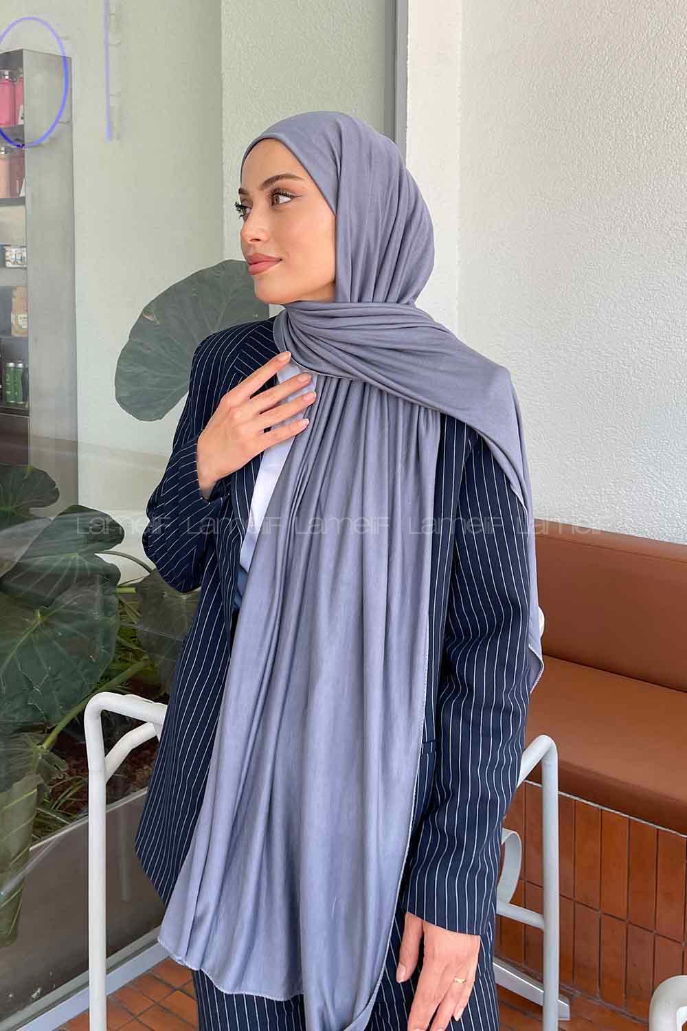 Lamelif Koyu Gri Penye Şal