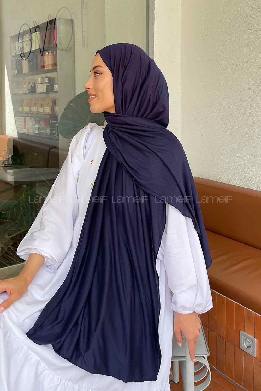 Navy Blue Cotton Fabric Flowering Shawl
