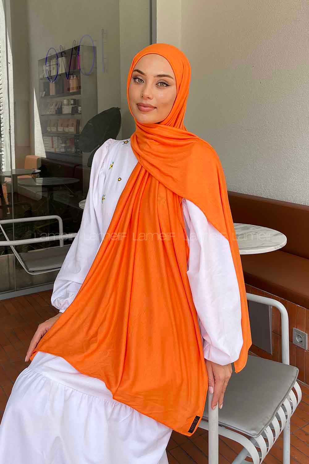Lamelif Neon-Turuncu Penye Şal