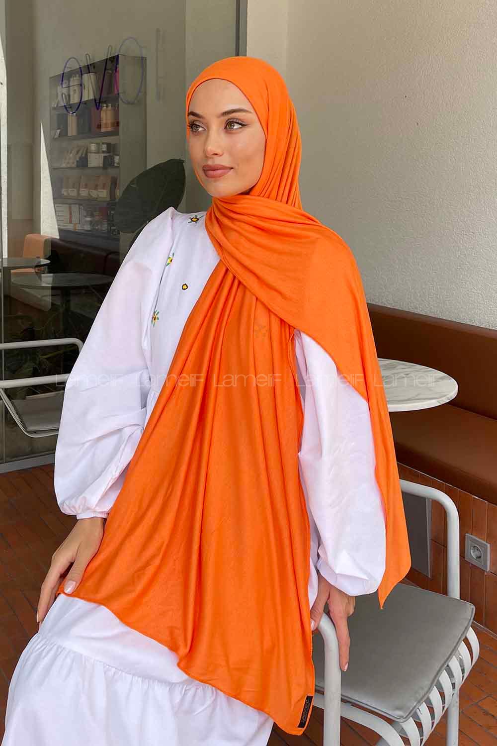 Lamelif Neon-Turuncu Penye Şal