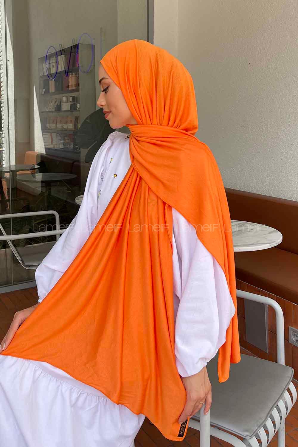 Lamelif Neon-Turuncu Penye Şal