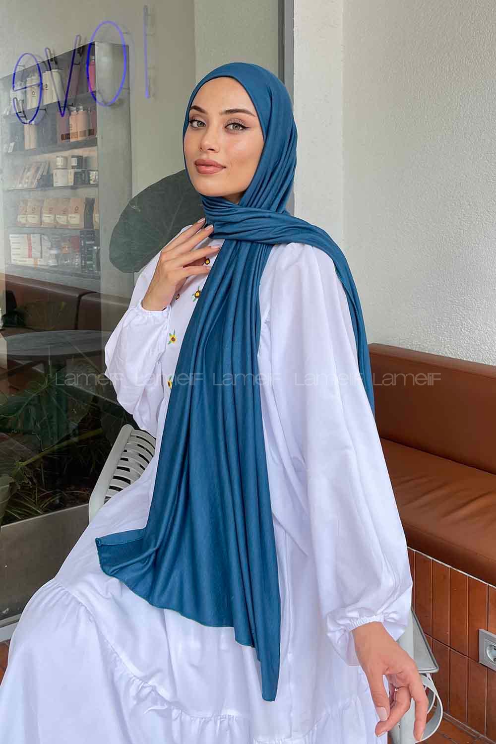 Lamelif Penye Şal Koyu Petrol Mavi