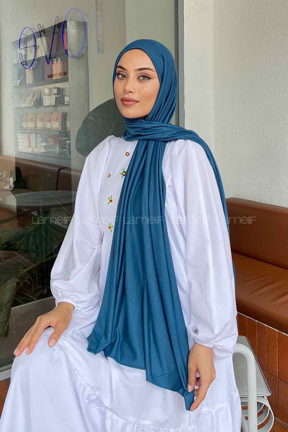 Lamelif Penye Şal Koyu Petrol Mavi