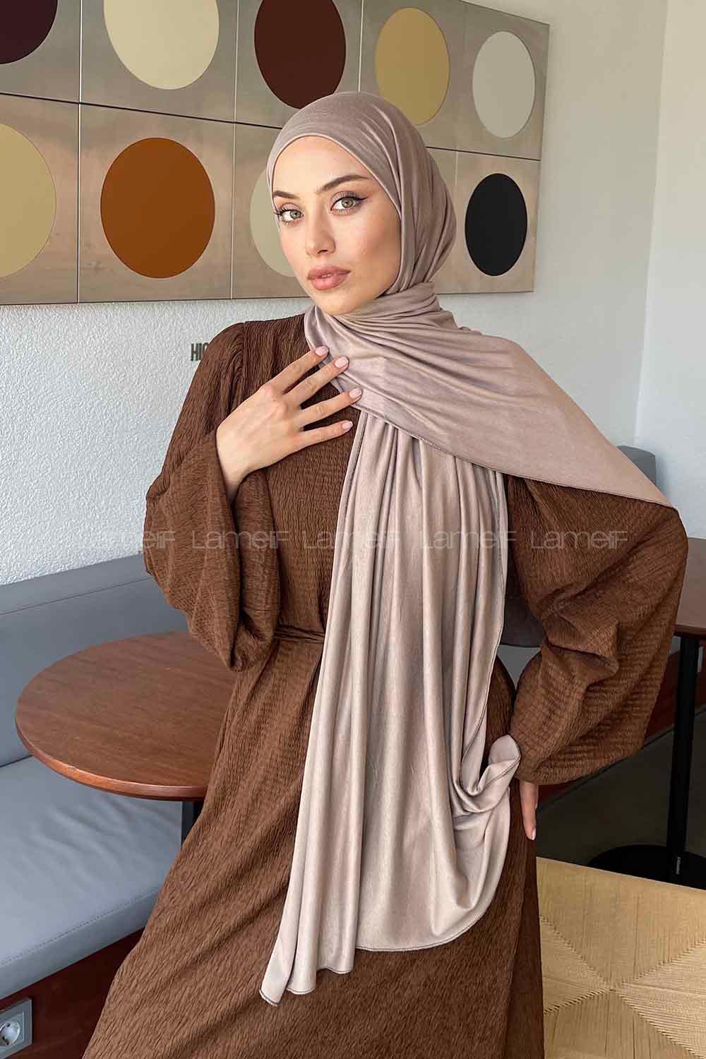 Lamelif Penye Şal Koyu Vizon