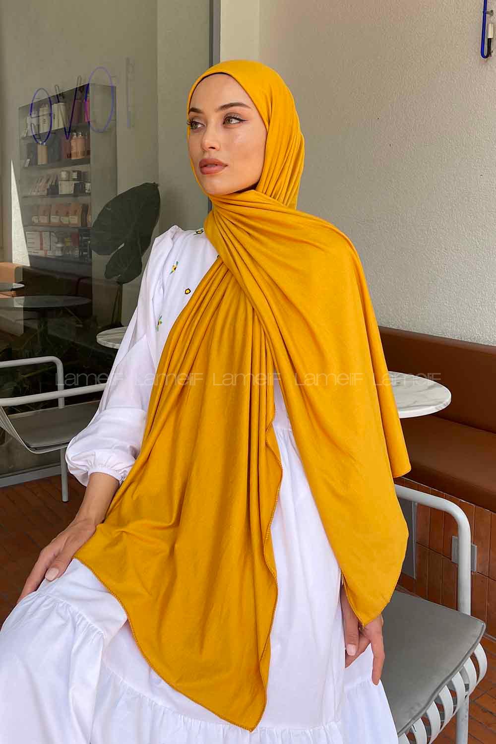 Lamelif Sarı Penye Şal