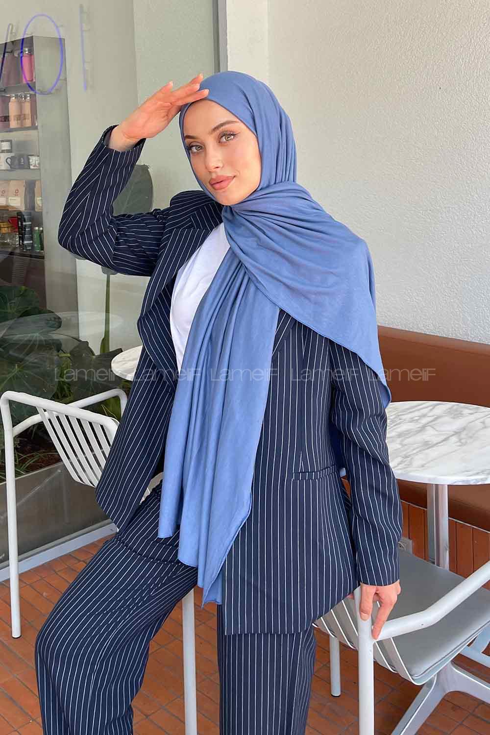 Lamelif Gök Mavi Penye Şal