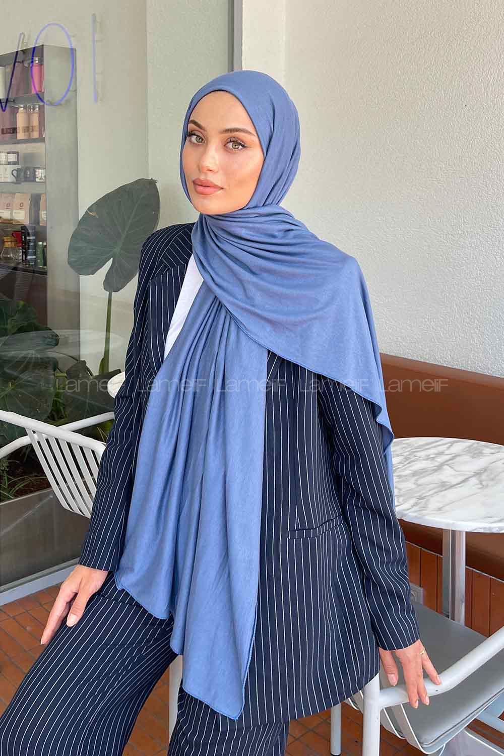 Lamelif Gök Mavi Penye Şal