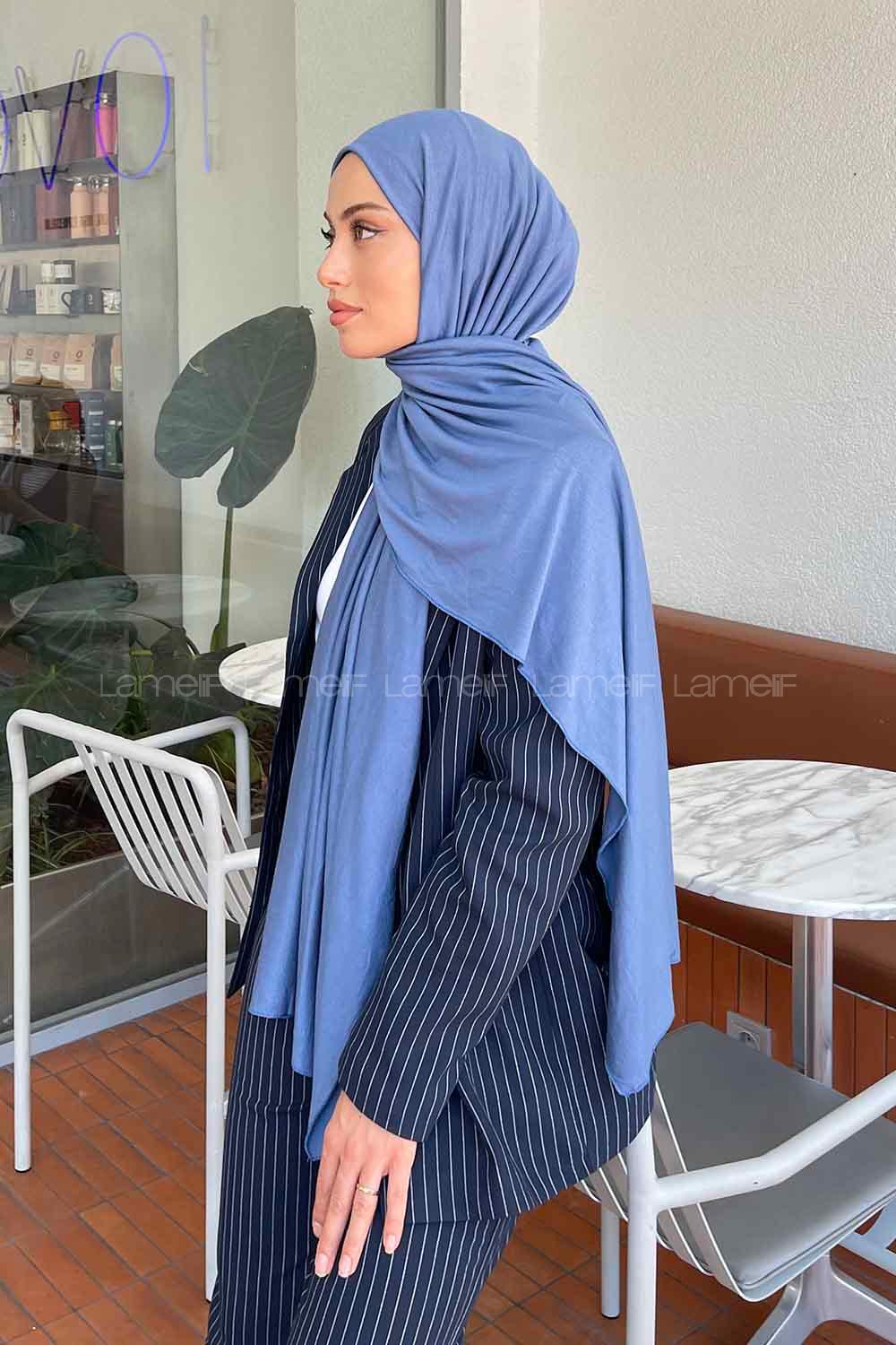 Lamelif Gök Mavi Penye Şal