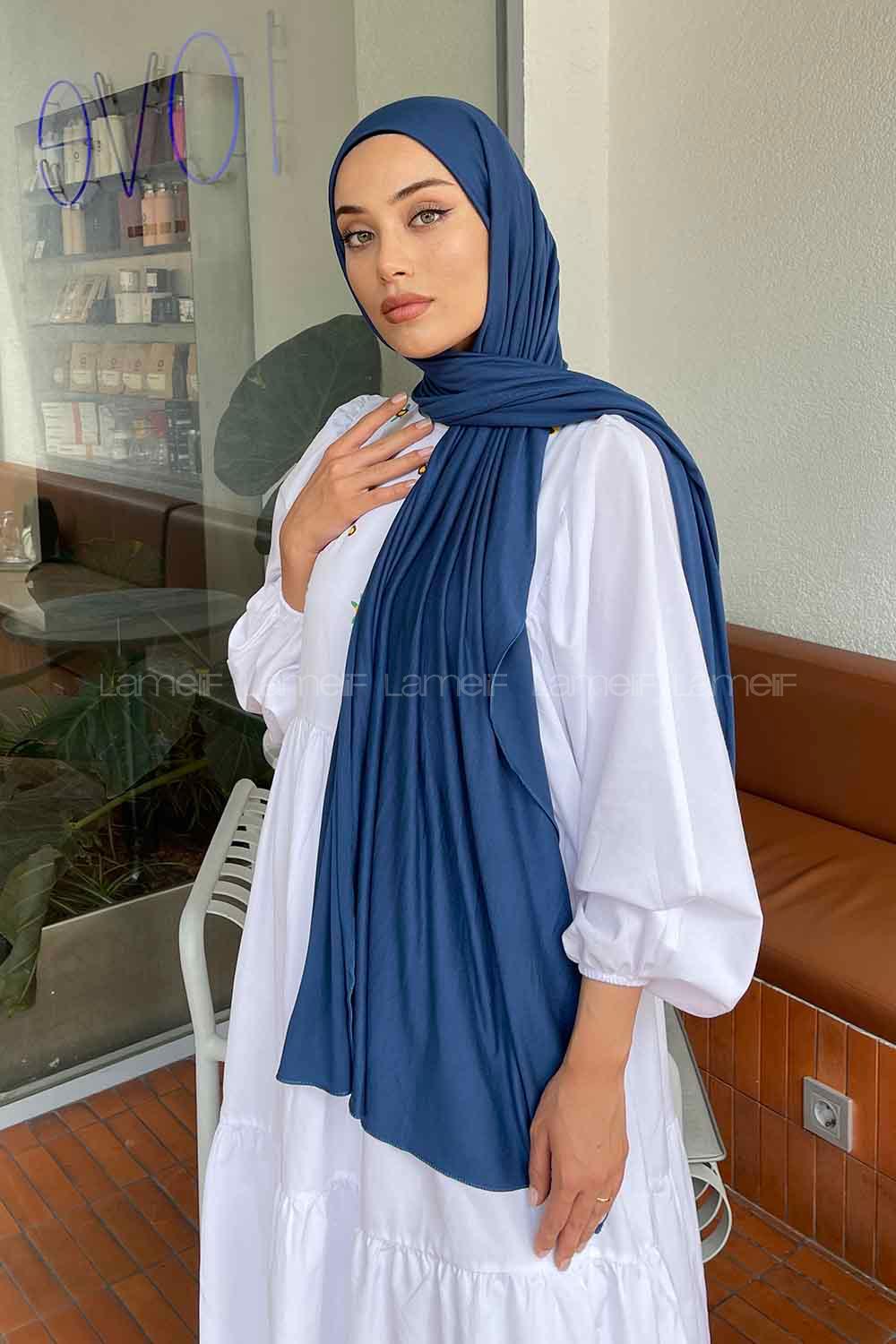 Lamelif İndigo Penye Şal