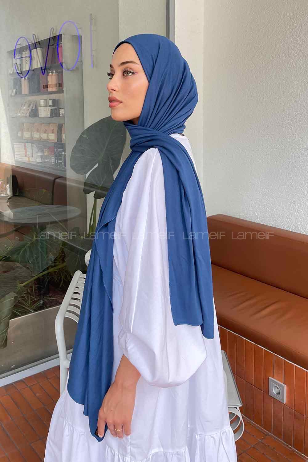 Lamelif İndigo Penye Şal