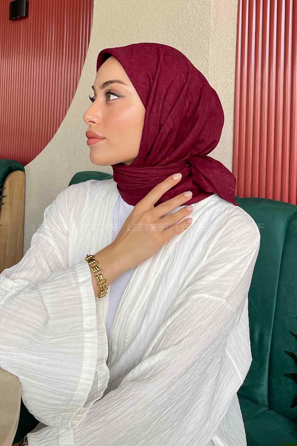 Claret Red Cotton Fabric Straight Shawl