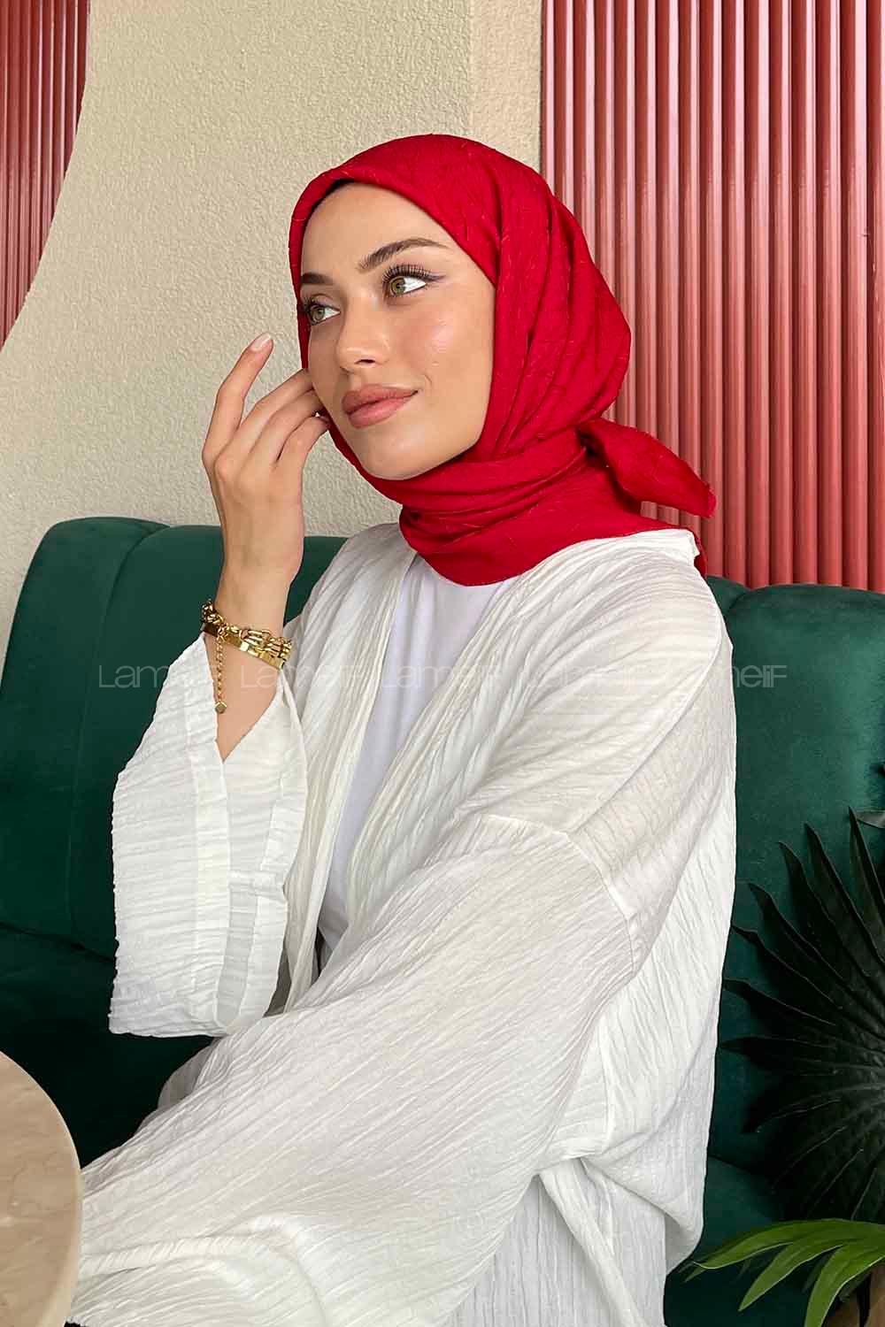 Lamelif Bambu Eşarp Kırmızı