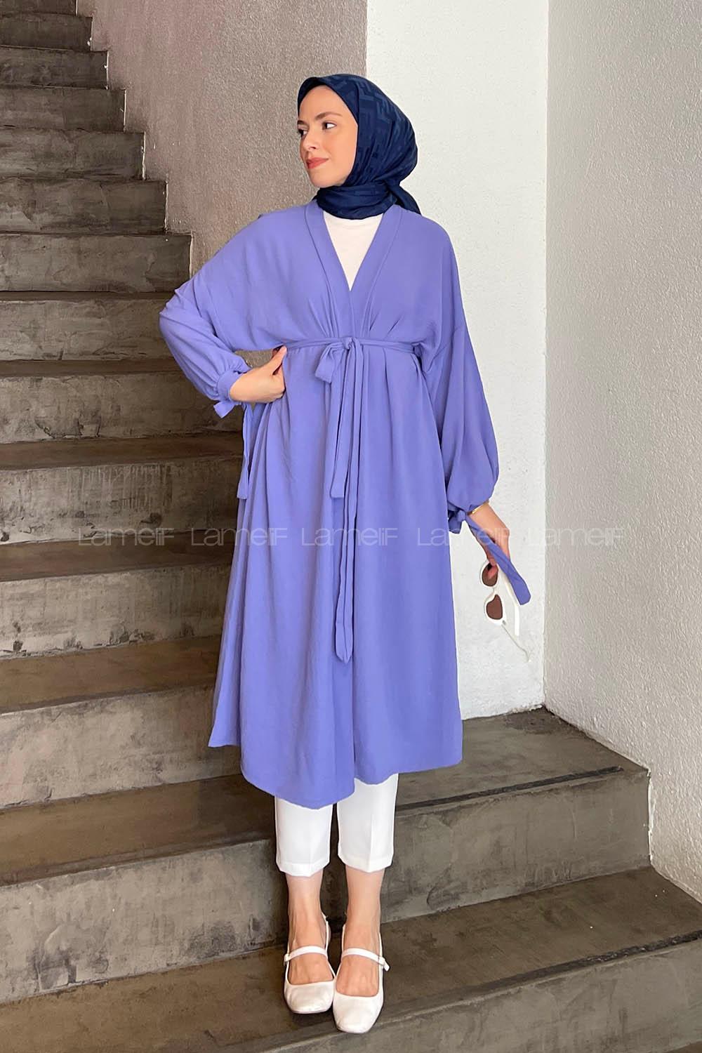 Lilac Bat Sleeve Arm Without Accessories Viscose Fabric Straight Kimono