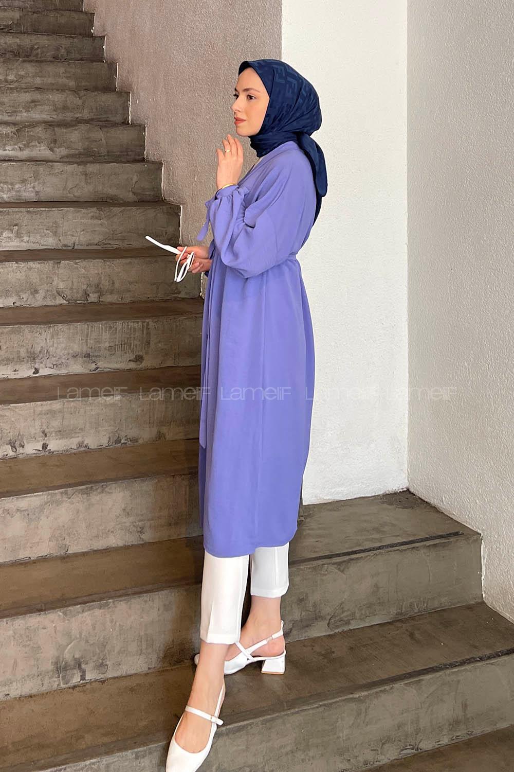 Lilac Bat Sleeve Arm Without Accessories Viscose Fabric Straight Kimono