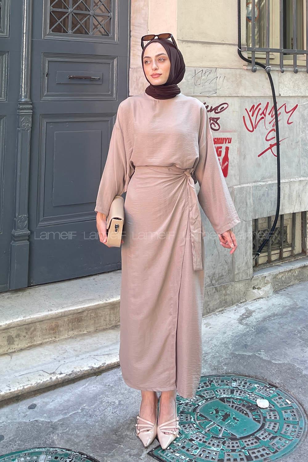 Lamelif Anvelop Etek Tesettür Takım Vizonrengi