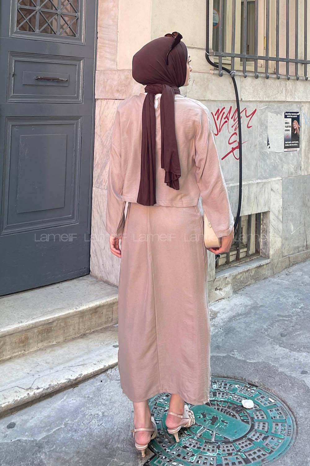 Lamelif Anvelop Etek Tesettür Takım Vizonrengi