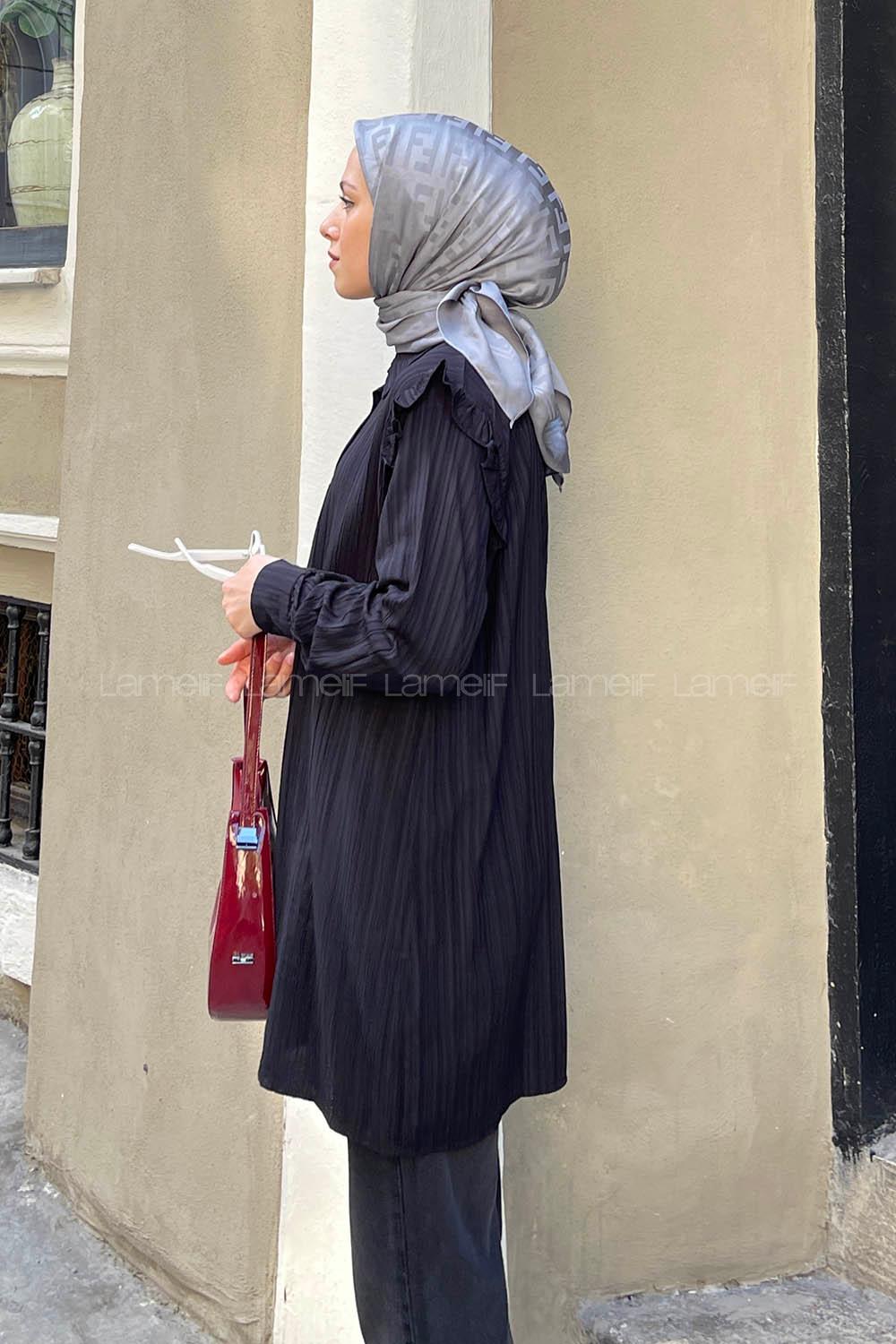 Black Shirt Collar Long Arm Cotton Unprinted Shirt