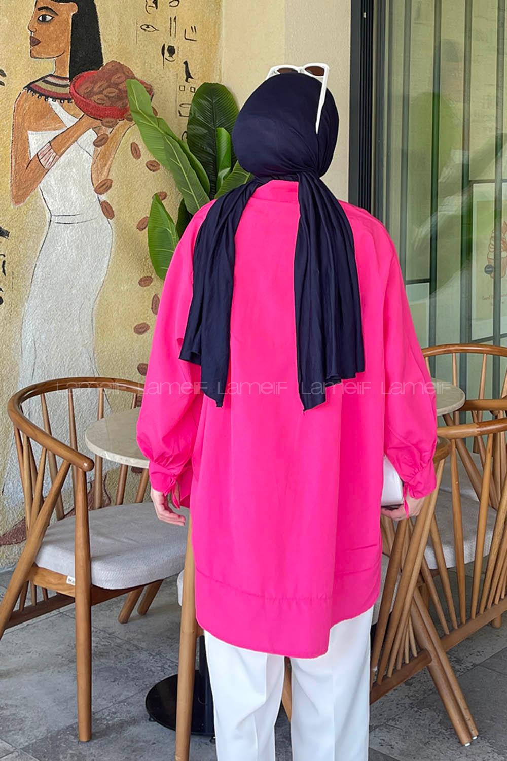 Lamelif Manşeti Biyeli Tunik Fuşya