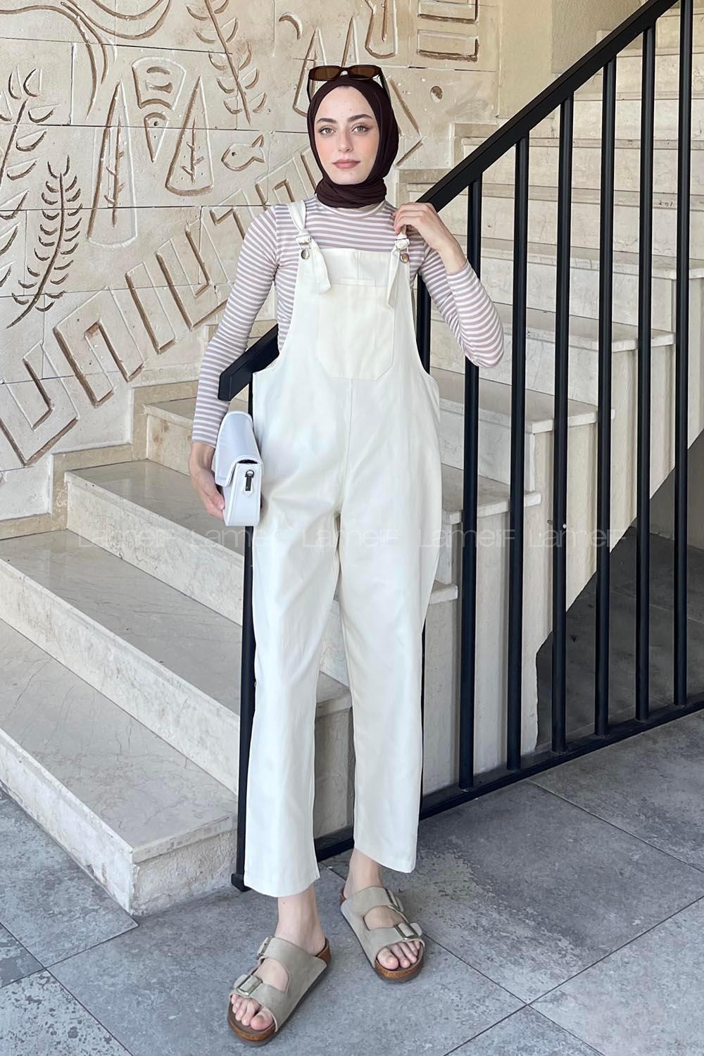 Cream Normal Neck Linen Unprinted Overalls