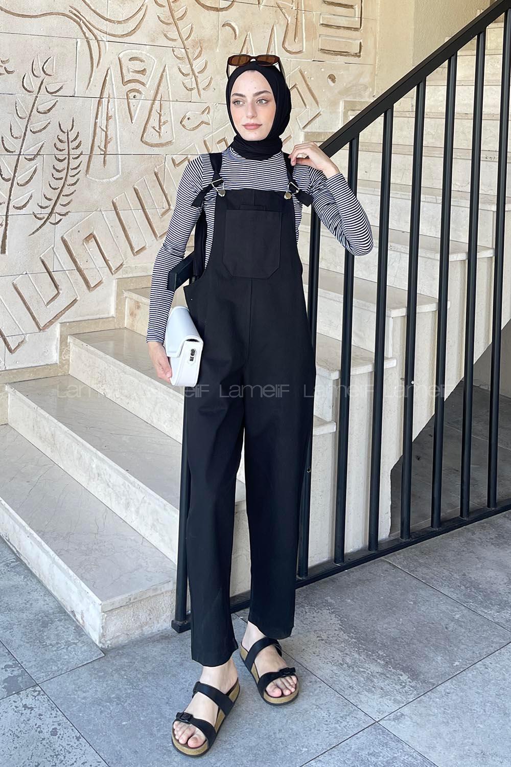 Lamelif Ön Kanguru Cepli Rahat Kesim Tulum Siyah