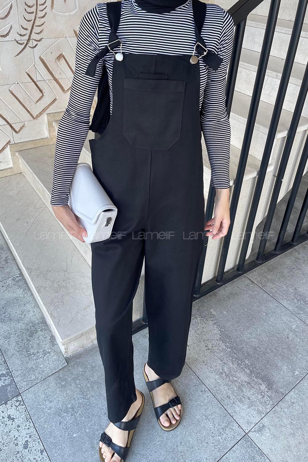 Lamelif Ön Kanguru Cepli Rahat Kesim Tulum Siyah