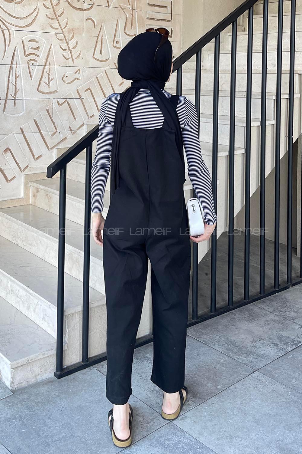 Lamelif Ön Kanguru Cepli Rahat Kesim Tulum Siyah