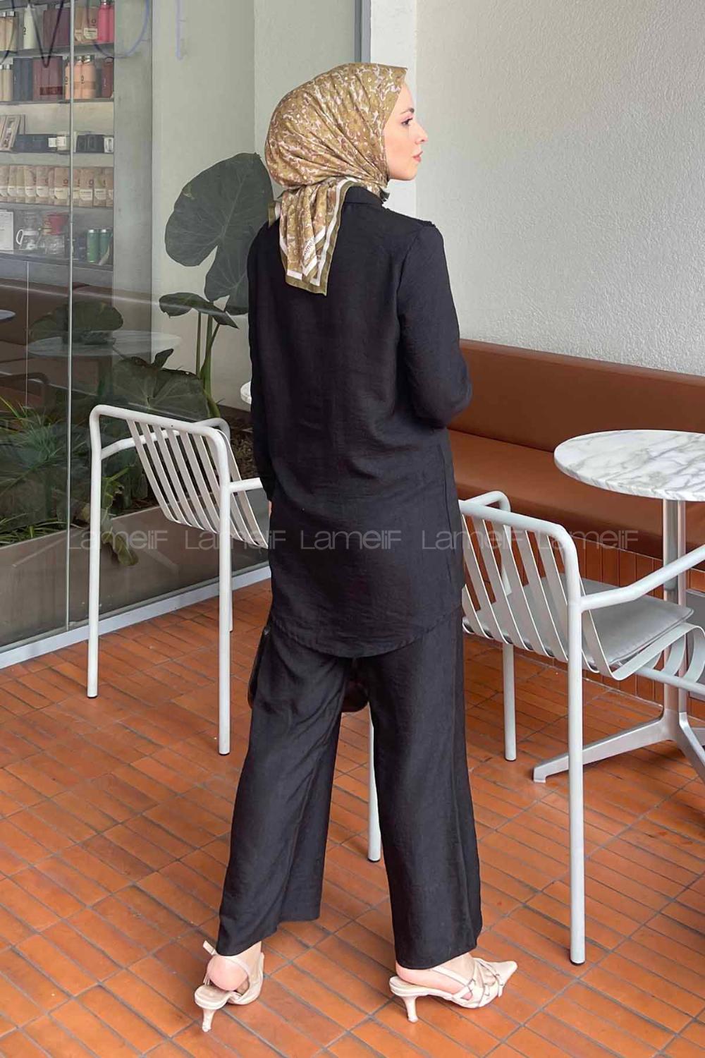Black Shirt Collar Long Arm Poplin Fabric Regular Trousers Comfortable Suit