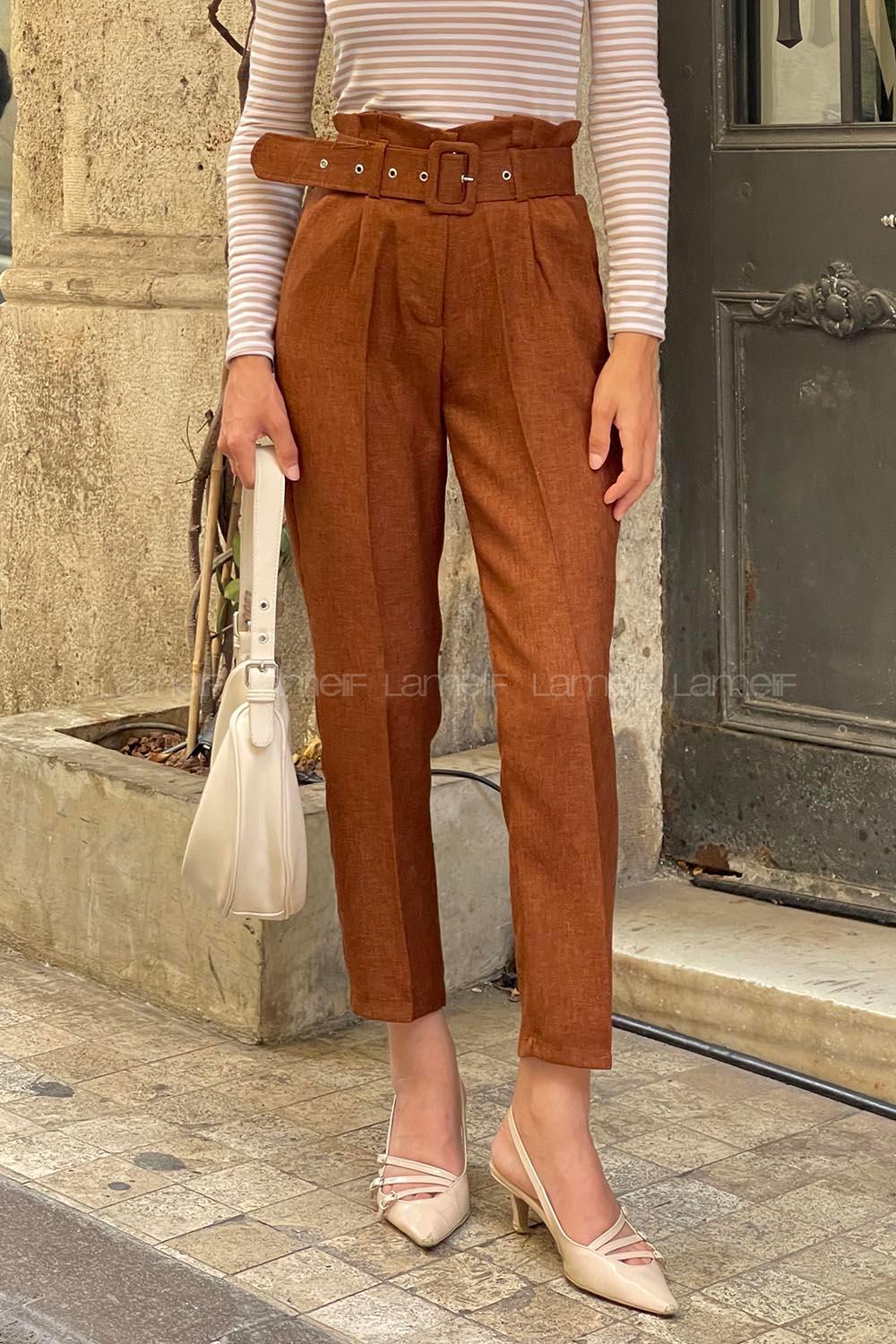 Bitter Brown Cotton Fabric High Waist Comfortable Pants