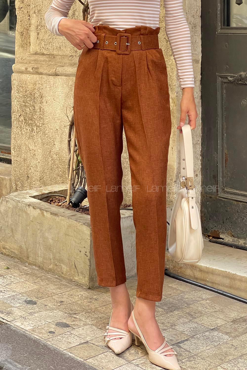 Bitter Brown Cotton Fabric High Waist Comfortable Pants