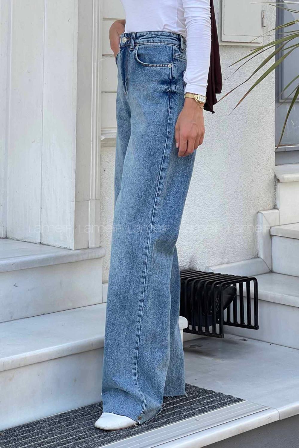 Lamelif Kesik Paça Straight Jean Kar Yıkama