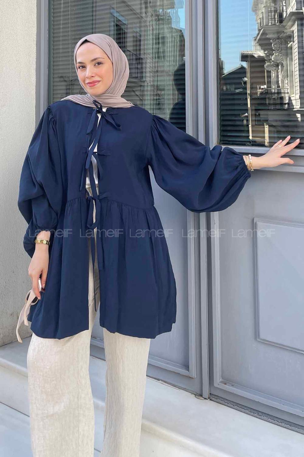 Lamelif Ön Bağlama Detaylı Tunik Lacivert