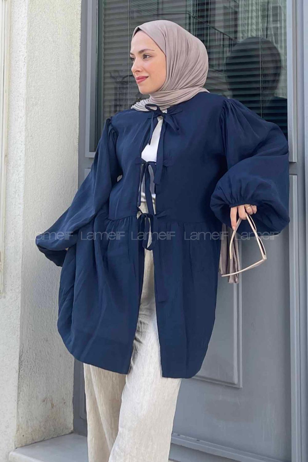 Lamelif Ön Bağlama Detaylı Tunik Lacivert