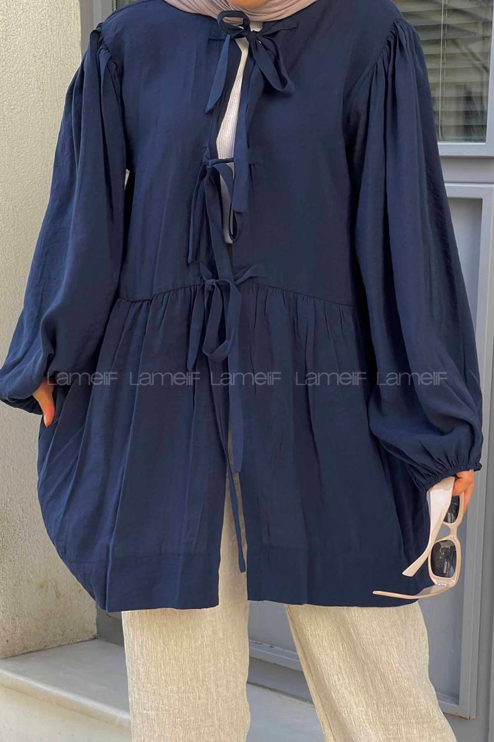 Lamelif Ön Bağlama Detaylı Tunik Lacivert