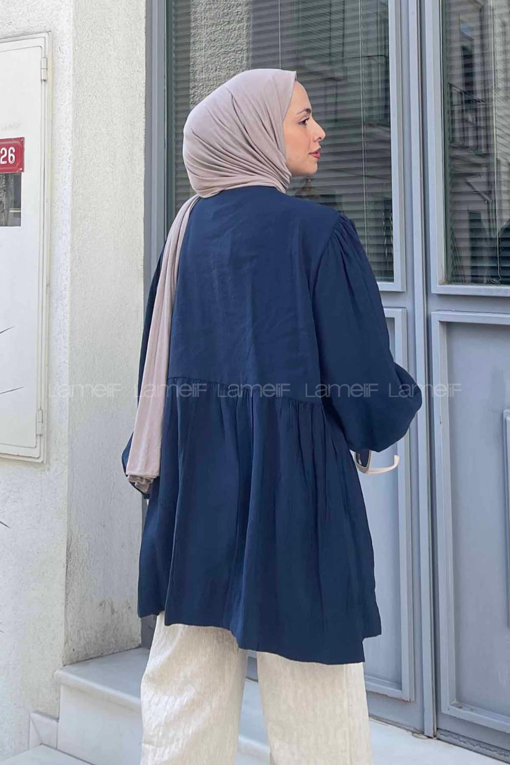 Lamelif Ön Bağlama Detaylı Tunik Lacivert